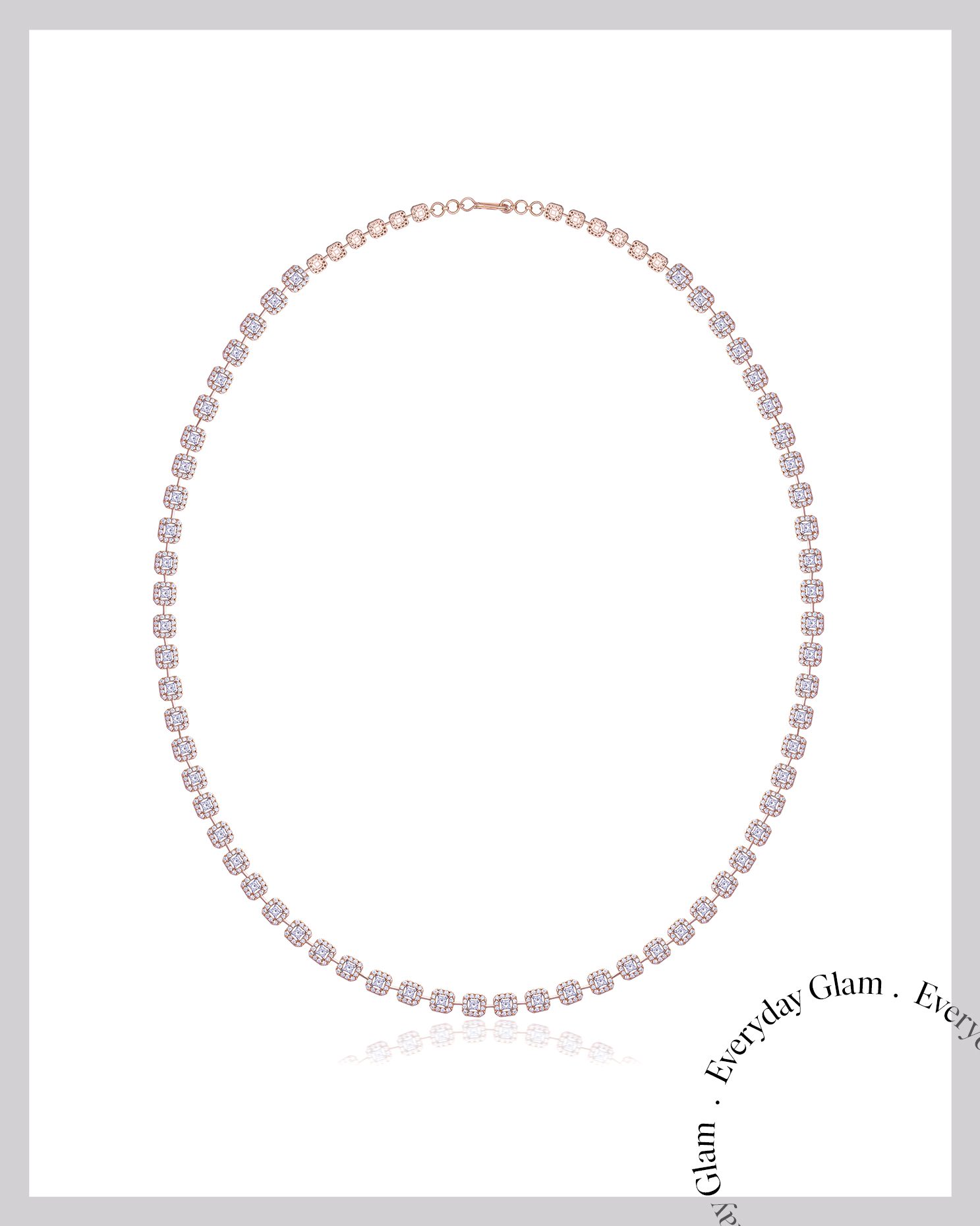 Round Diamond Tennis Necklace in Rose Gold