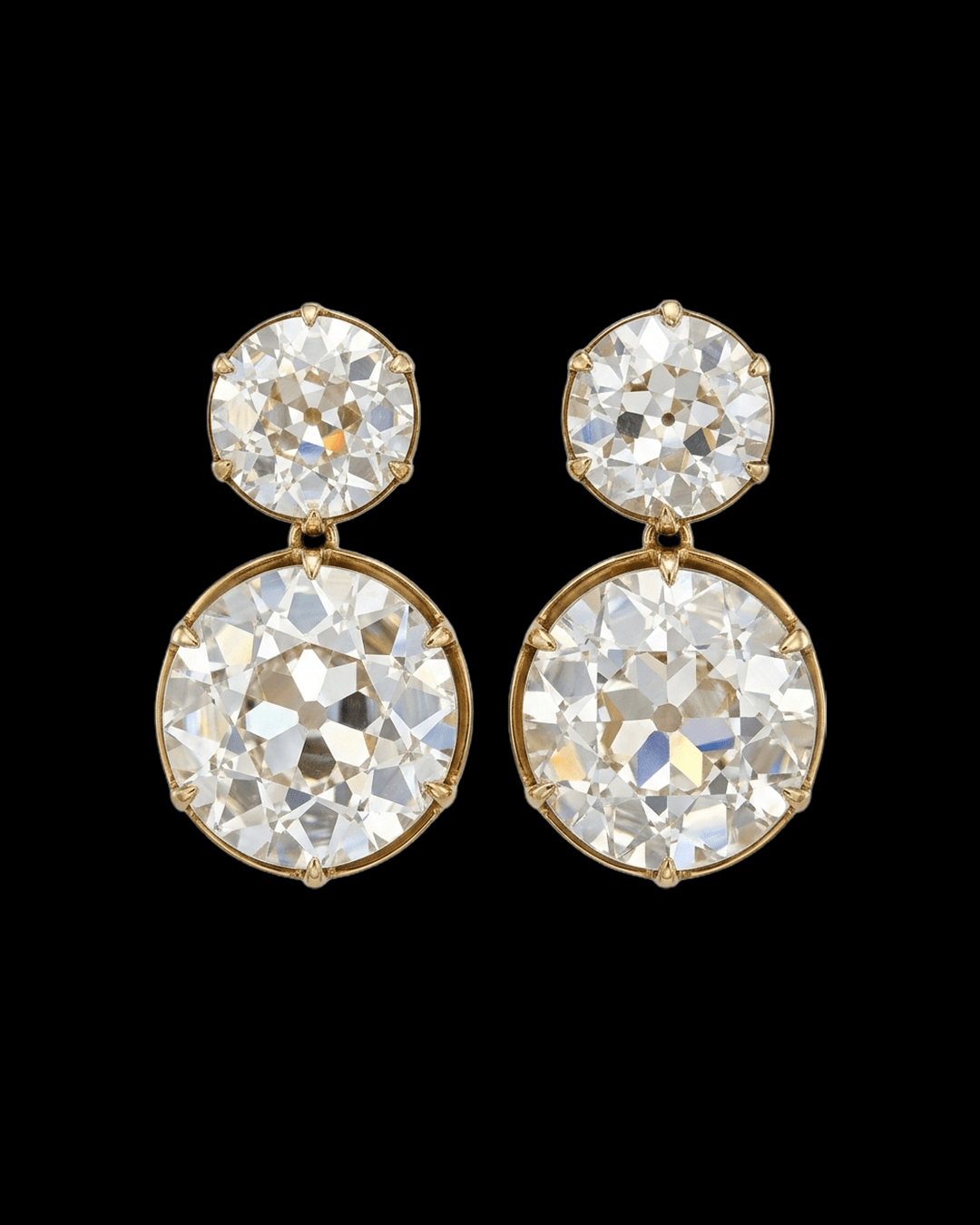 Old mine cut diamond drop earrings