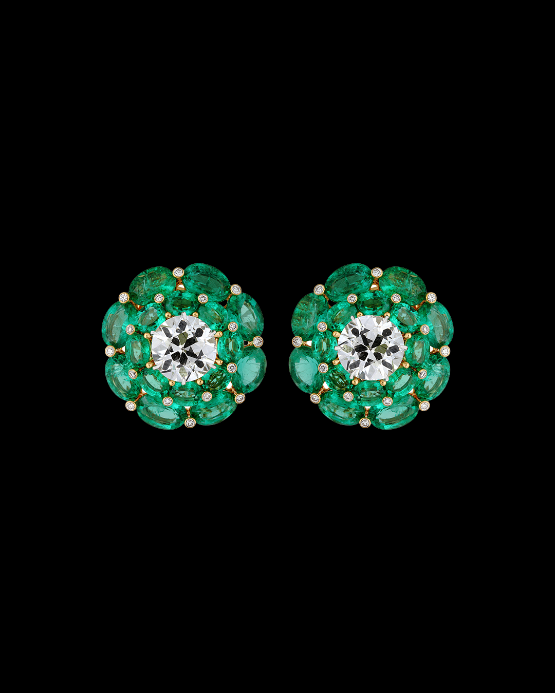 Emerald floral stud earrings