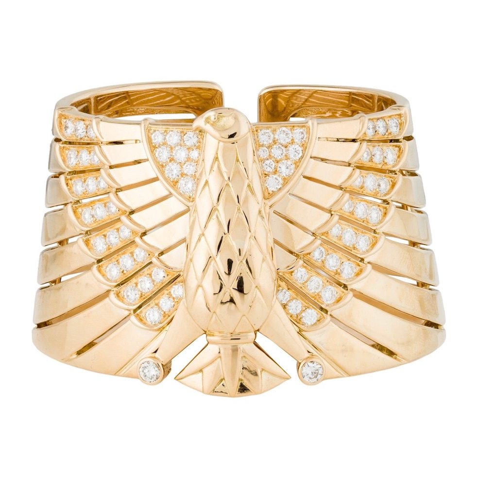 Egyptian Jewelry Cartier Egyptian Revival Horus Cuff Bracelet, $67,495.50, therealreal.com