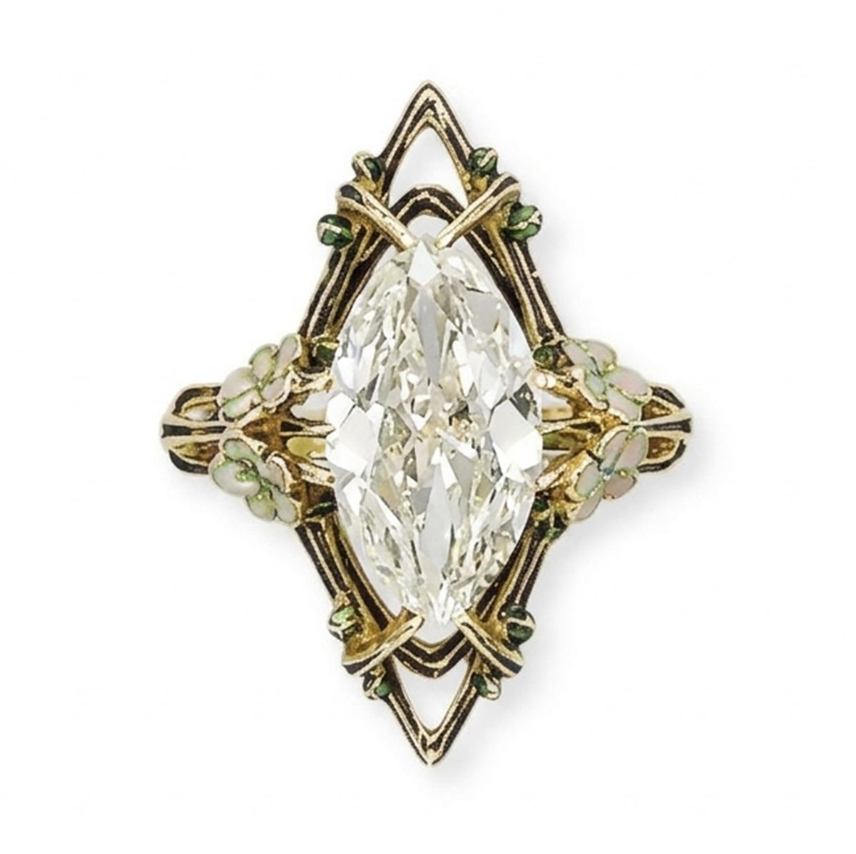 Art Nouveau Diamond and Enamel Ring by Lucien Gaillard
