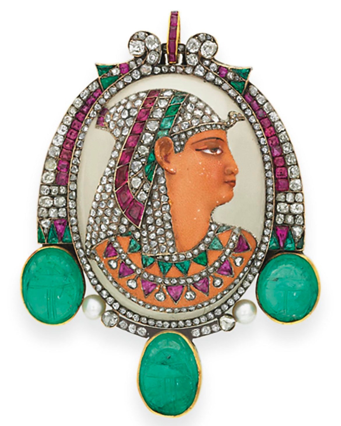 Egyptian Jewelry: An Egyptian-Revival Multi-Gem 'Pharaoh' Brooch By Gustave Baugrand (Courtesy of Christie's)