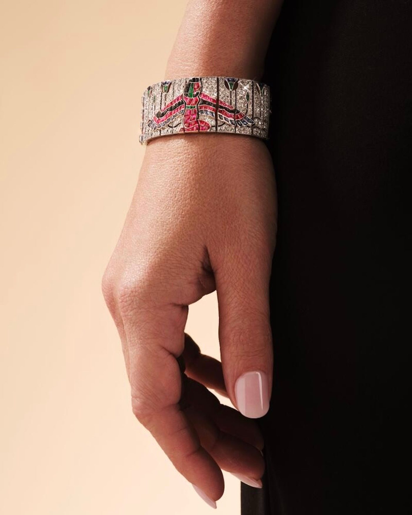 Egyptian Jewelry Egyptian-inspired colored stone and diamond Van Cleef & Arpels bracelet. (Courtesy of Sotheby's)