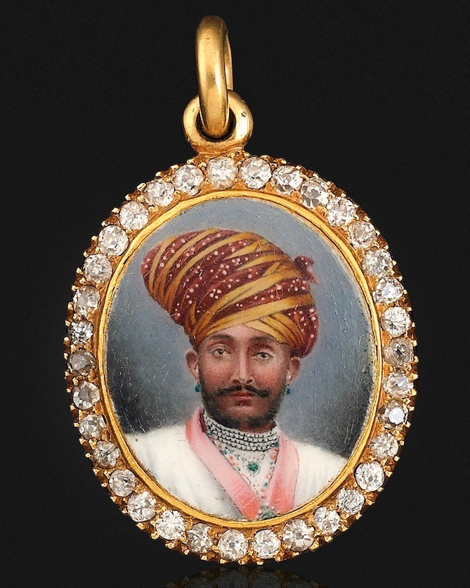 Portrait Jewelry An Antique Diamond and Enamel Portrait Pendant from the Maharajas & Mughal Magnificence Auction (Courtesy of Christie's)