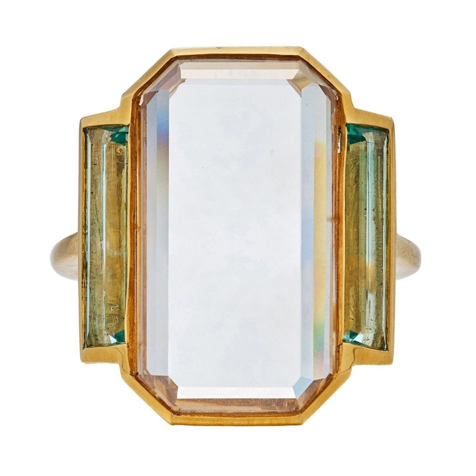 Jogani gold 7.13 portrait cut diamond and emerald ring