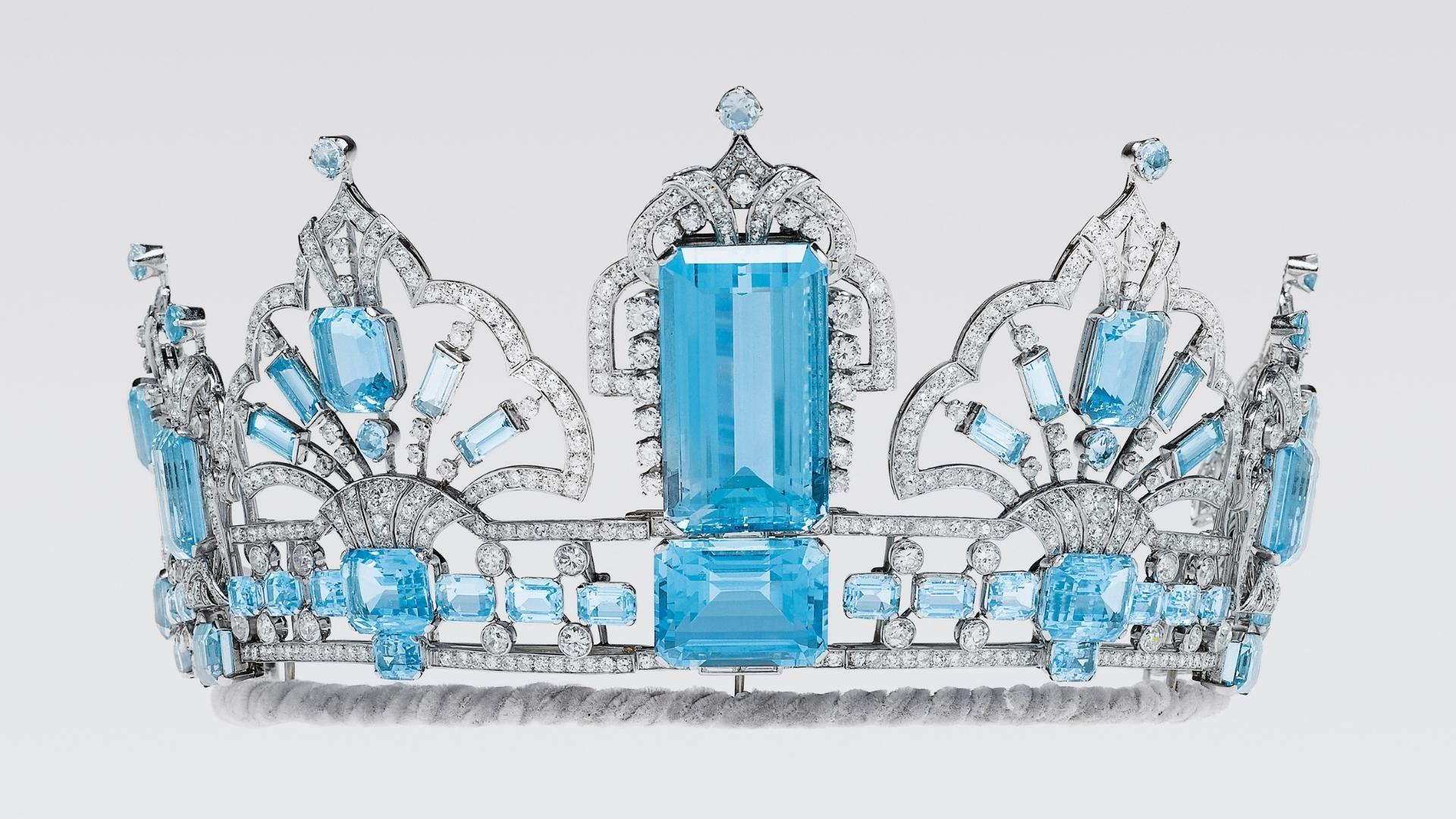 The Brazilian Aquamarine Tiara shown in Queen Elizabeth II: Her Life in Style