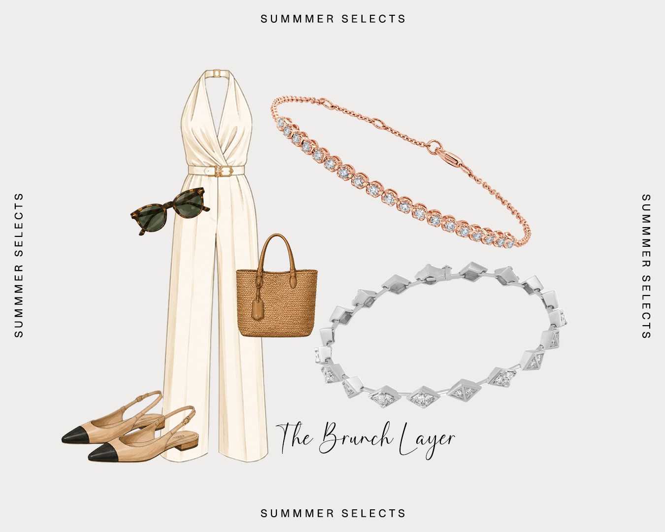 Diamond tennis bracelets styled for a summer brunch.
