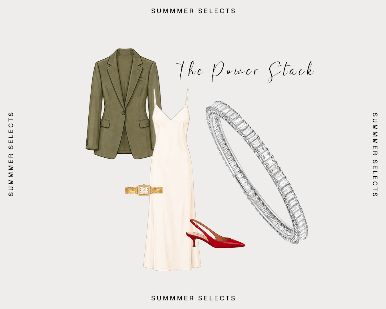 Diamond tennis bracelet styled with office workwear.