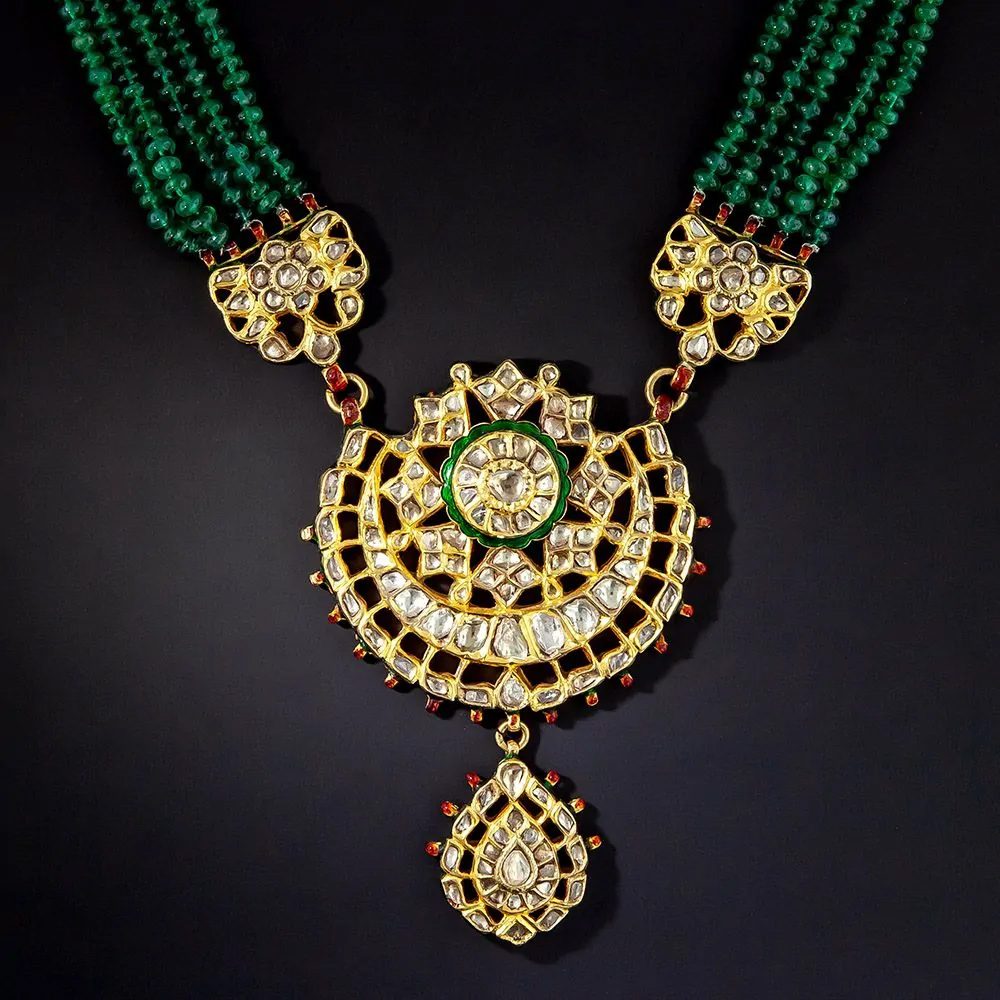 Enamel and diamond necklace in the Mughal style