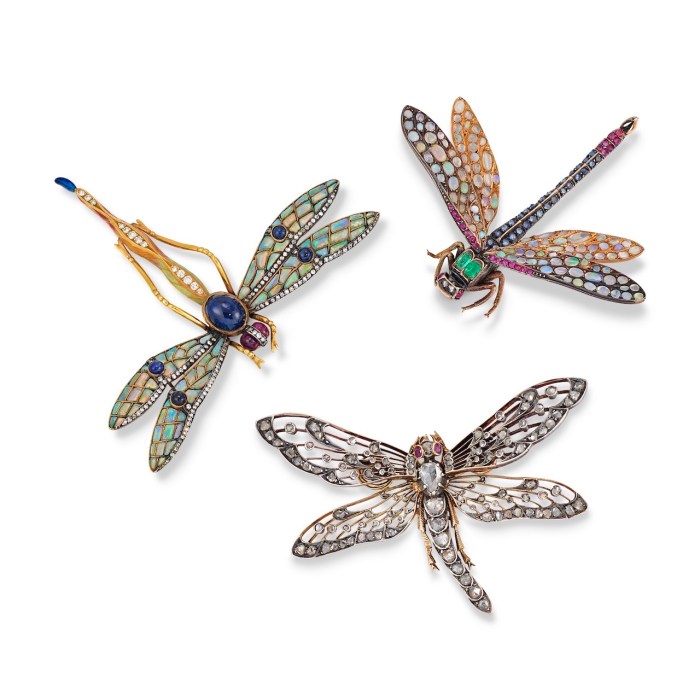 Three Gem-Set and Diamond Dragonfly Brooches (Courtesy of Christie's)