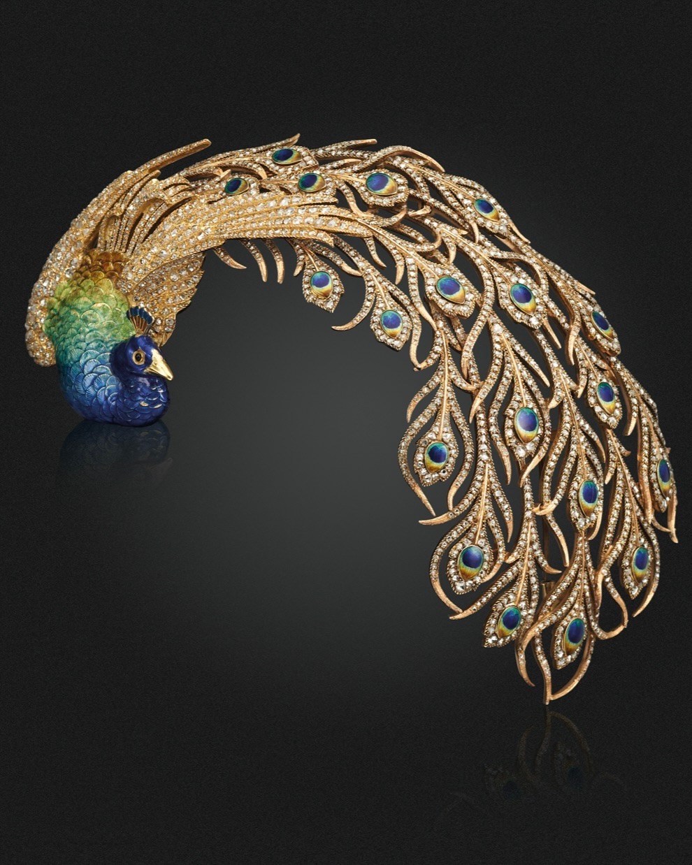 Bird Jewelry An Antique Diamond and Enamel Peacock Aigrette (Courtesy of Christie's)
