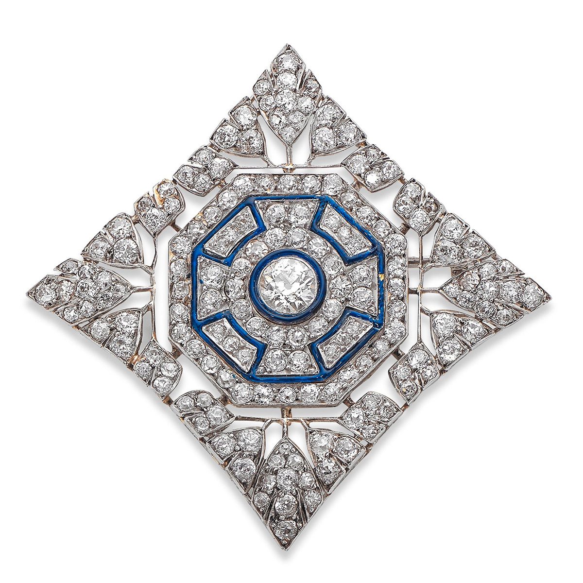 Art Deco enamel and diamond plaque brooch