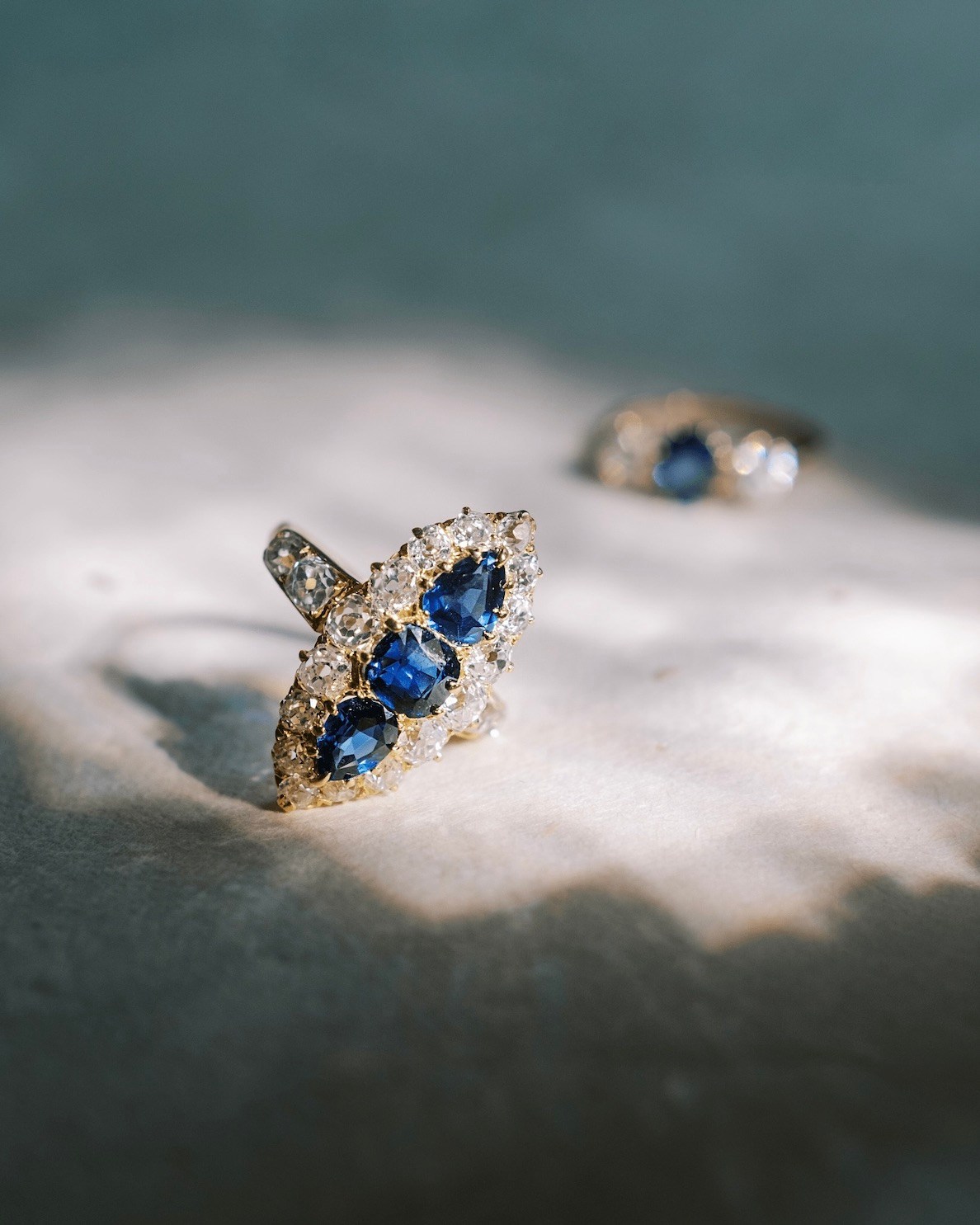 Andria Barbone Cyrus Antique Pear-Cut Sapphire Diamond Dinner Ring, $18,500, andriabarbone.com