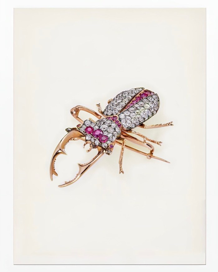 Cartier 18K White Gold, Smoky Quartz, and Diamond “Scarab” Brooch (Courtesy of Yafa Signed Jewels)