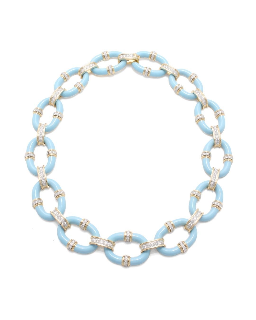 David Webb Light Blue Enamel Oval Link Necklace