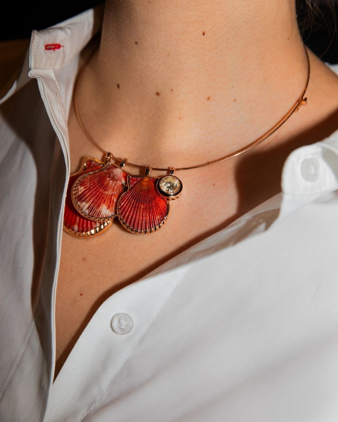 Dezso Clam Shell Charms and Diamond necklace