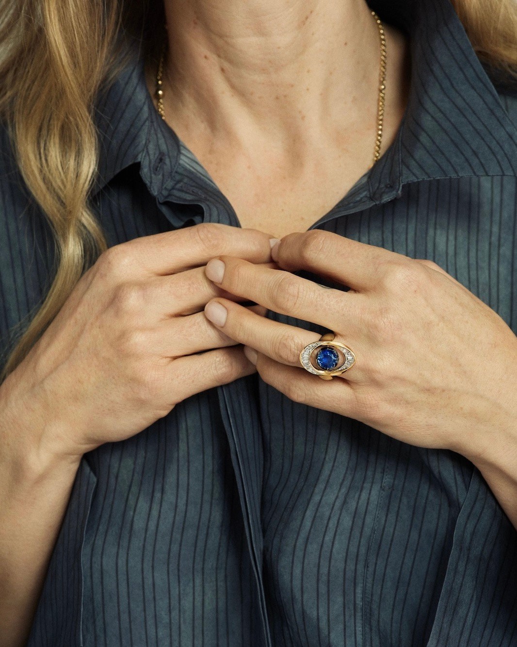 Jessica McCormack Orbit Sapphire & Carré Cut Diamond Dinner Ring, $85,000, jessicamccormack.com
