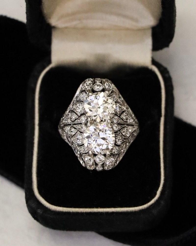 Edwardian Toi et Moi Diamond Dinner Ring, $26,950, langantiques.com