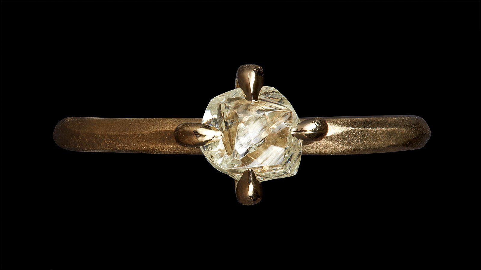 1.29 ct. Natural White Rough Diamond in 14K Handcrafted Gold Ring