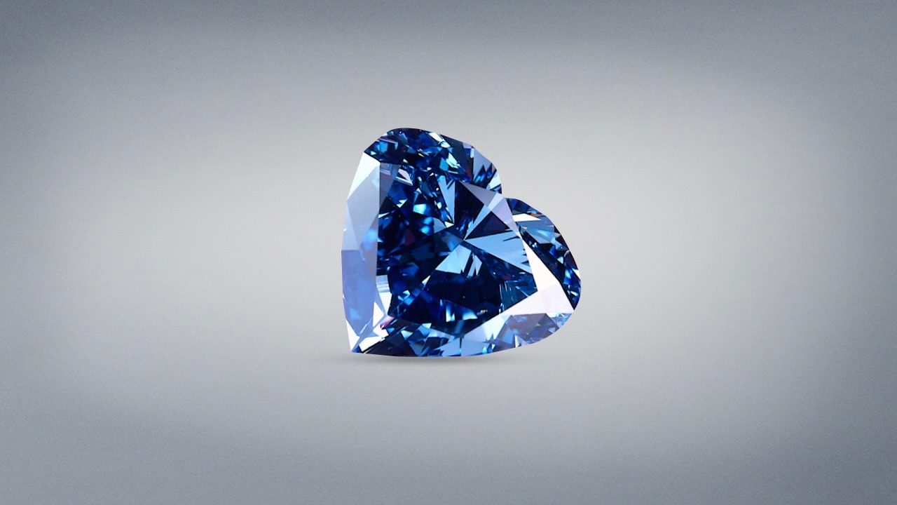 A 27.64-carat Fancy Vivid blue Heart of Eternity Diamond with a clarity grade of VS2. (Photo by Shane F. McClure/GIA)