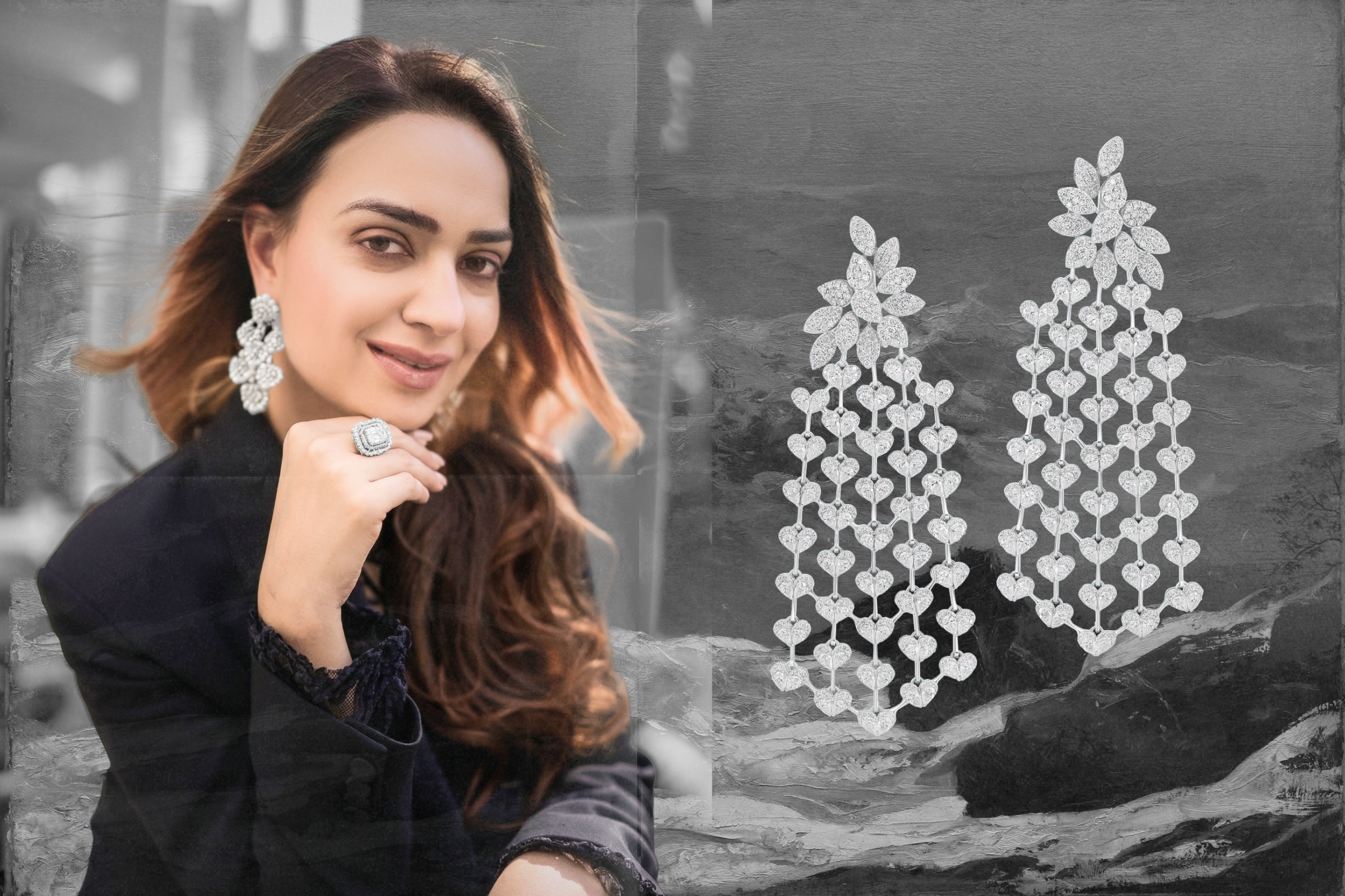 Luxury natural diamond statement earrings