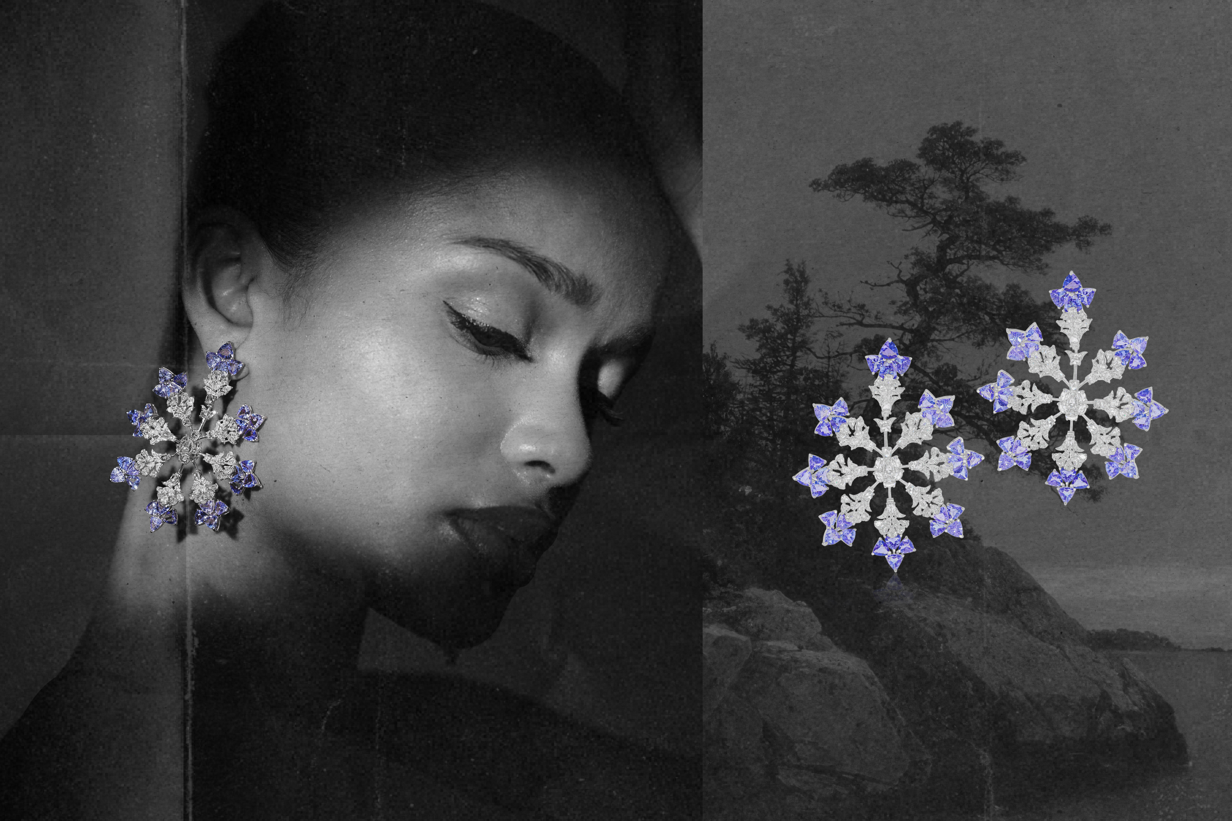 Natural diamond floral earrings