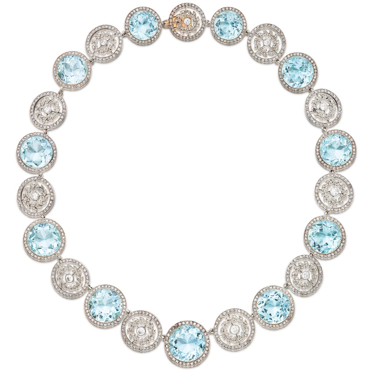 Russian Imperial Jewels Rare and magnificent Imperial Fabergé diamond and aquamarine necklace, workmaster Albert Holmström, St Petersburg, circa 1911. (Courtesy of Sotheby's)