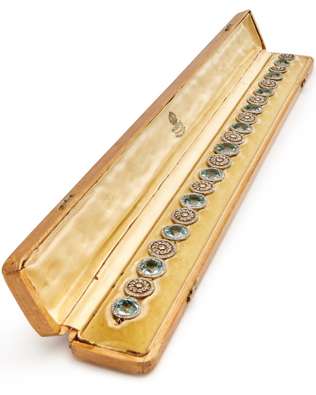 Russian Imperial Jewels Rare and magnificent Imperial Fabergé diamond and aquamarine necklace, workmaster Albert Holmström, St Petersburg, circa 1911. (Courtesy of Sotheby's)