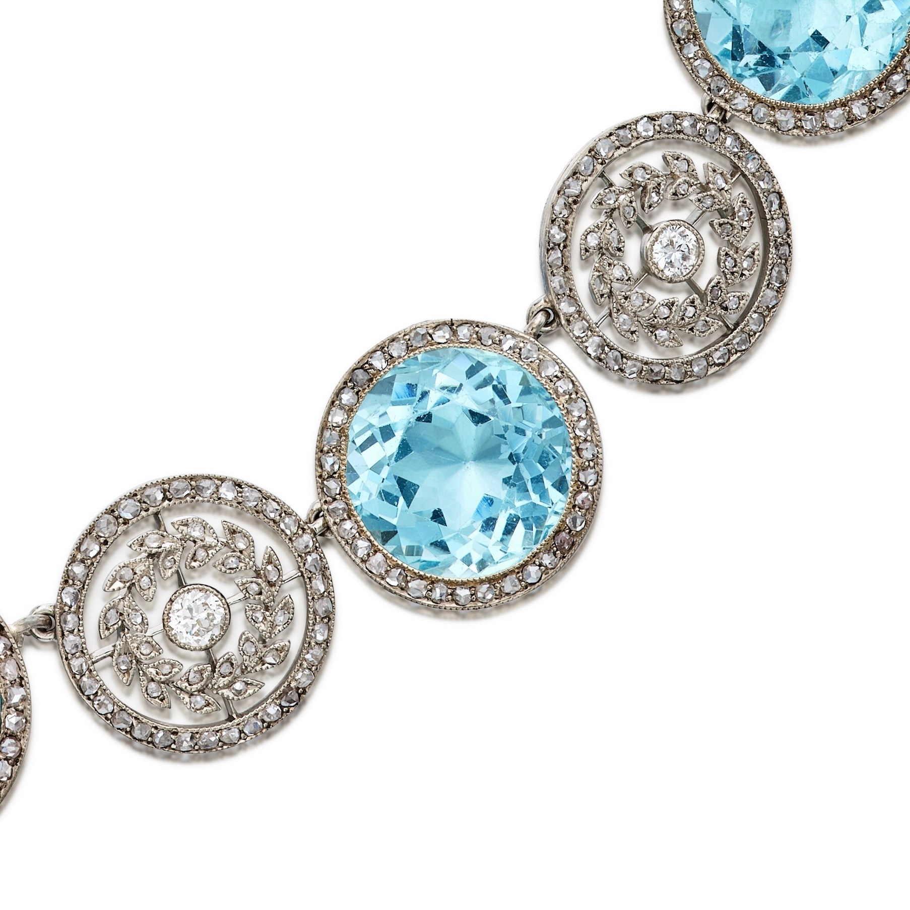 Russian Imperial Jewels Rare and magnificent Imperial Fabergé diamond and aquamarine necklace, workmaster Albert Holmström, St Petersburg, circa 1911. (Courtesy of Sotheby's)