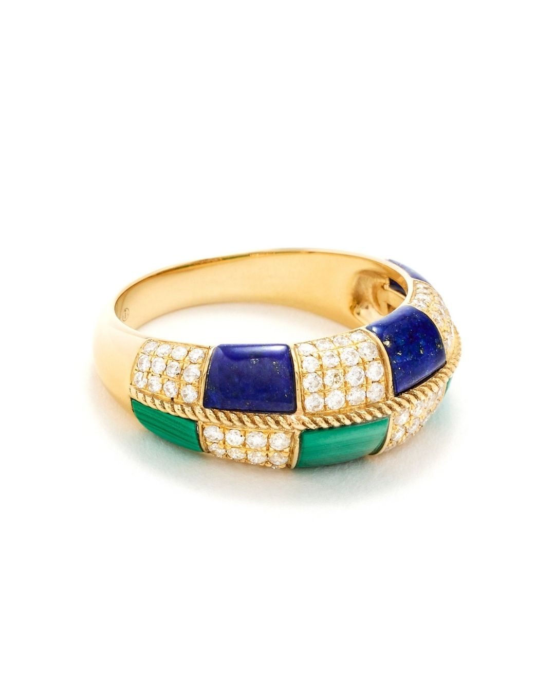 Yvonne Leon Alliance Damier Malachite & Lapis Lazuli or Jaune Ring