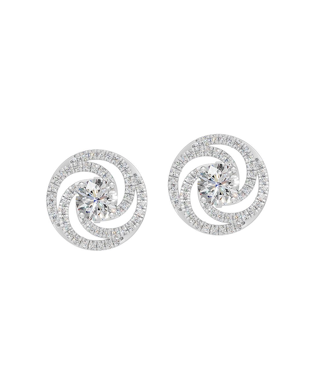 Spiral swirl diamond earrings in white gold.