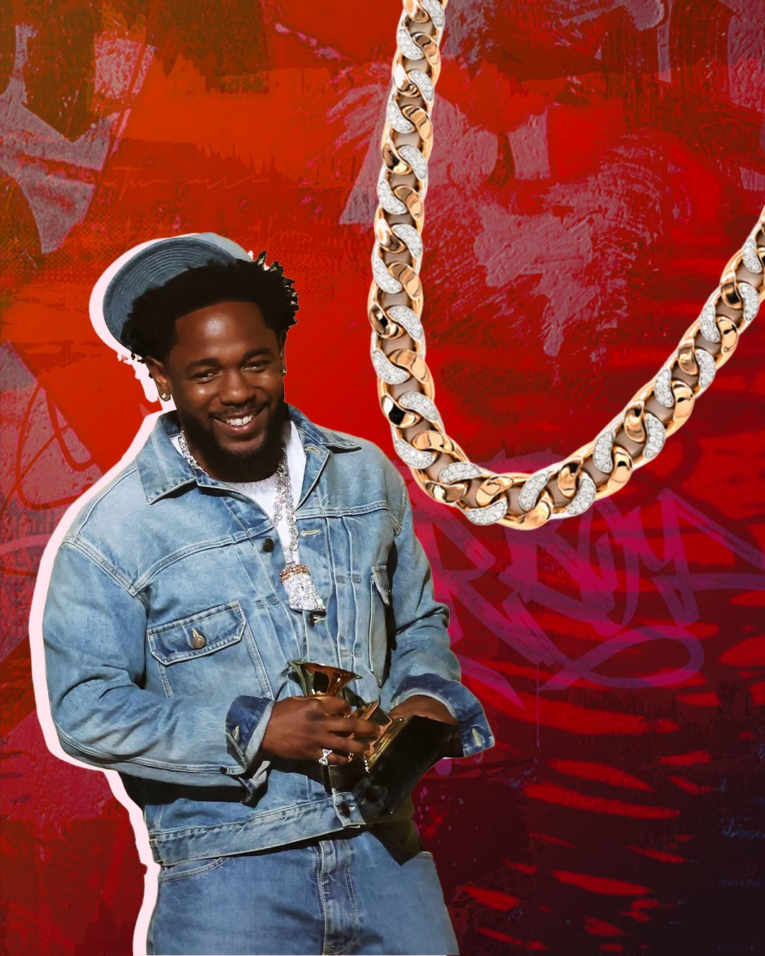 Kendrick Lamar in a natural diamond chain necklace.