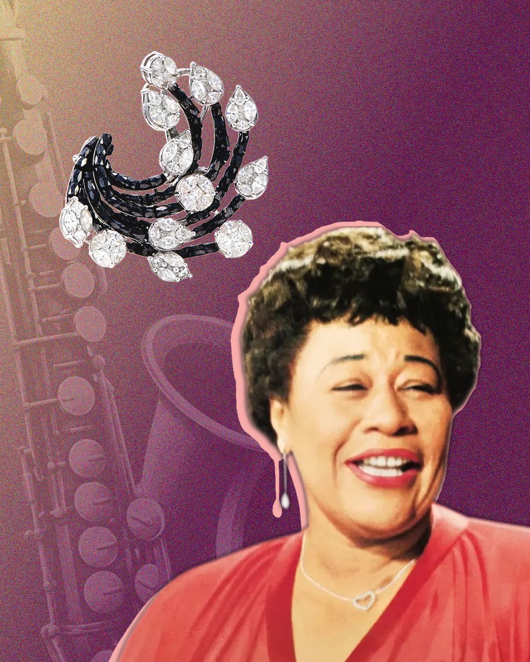Ella Fitzgerald in natural diamond drop earrings.