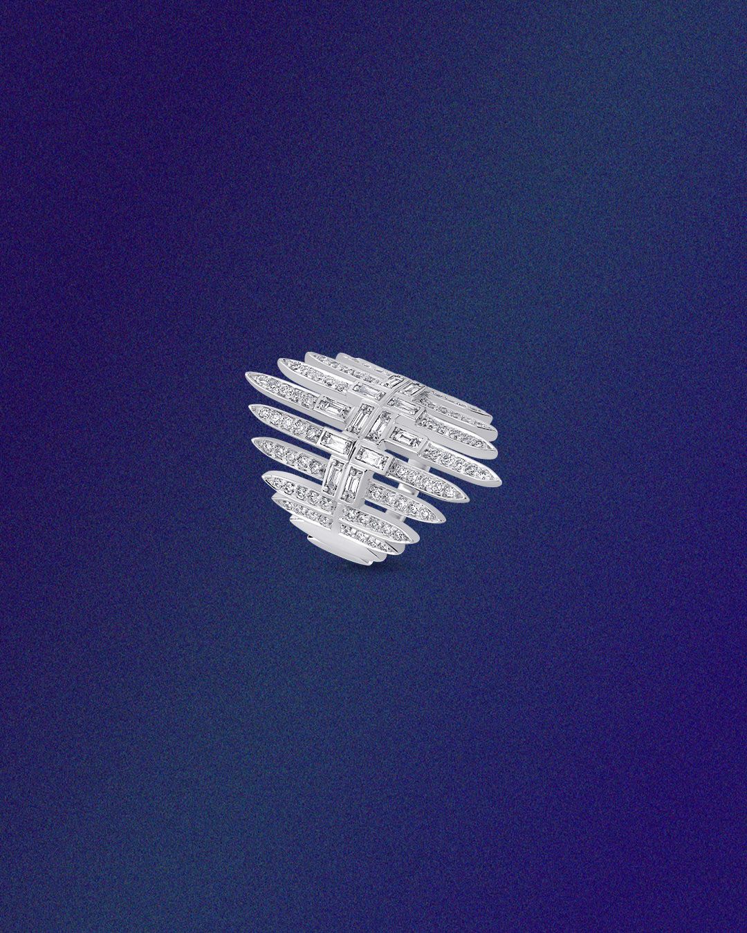 Mirari natural diamond statement ring in white gold.