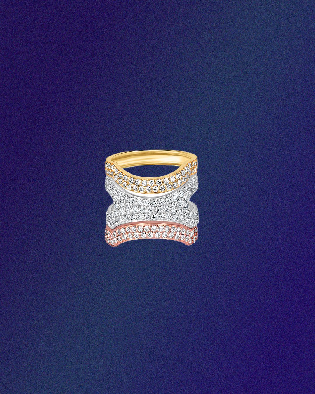 H Craft natural diamond multi-band ring in gold