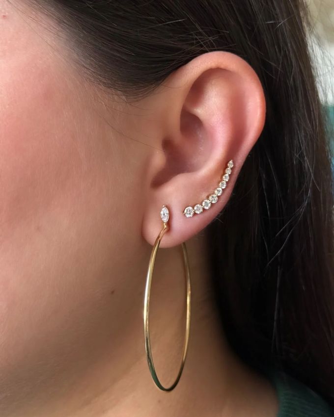 Anita Ko large hoops with marquise diamond studs