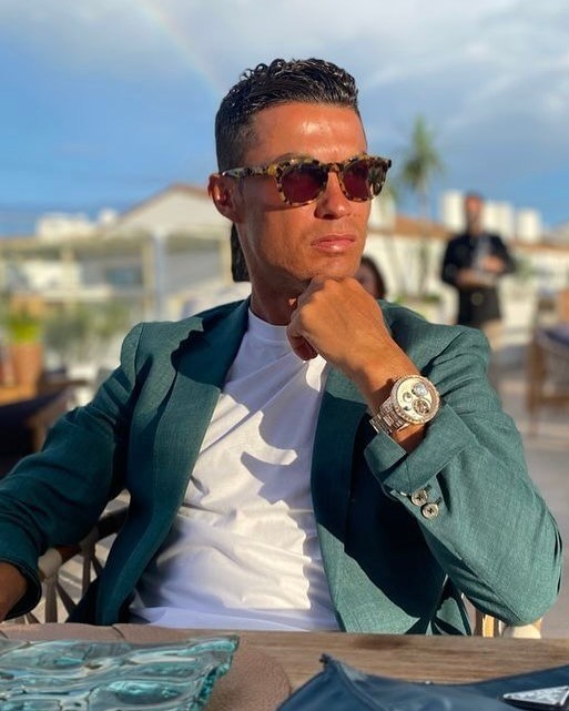 Cristiano Ronaldo wears his Girard-Perregaux Planetarium Tri-Axial Tourbillon Watch in 2021.