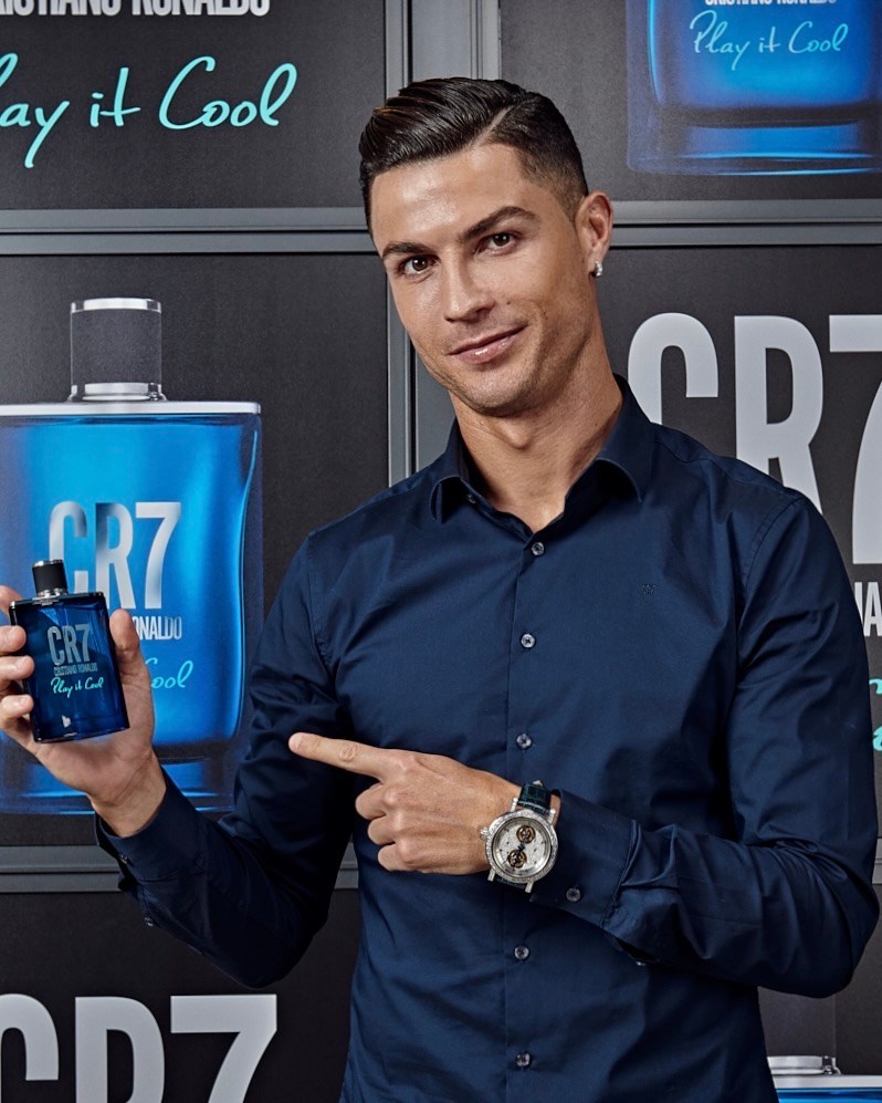 Cristiano Ronaldo celebrates the launch of new CR7 Play It Cool with friends and family on September 12, 2019, in Turin, Italy.