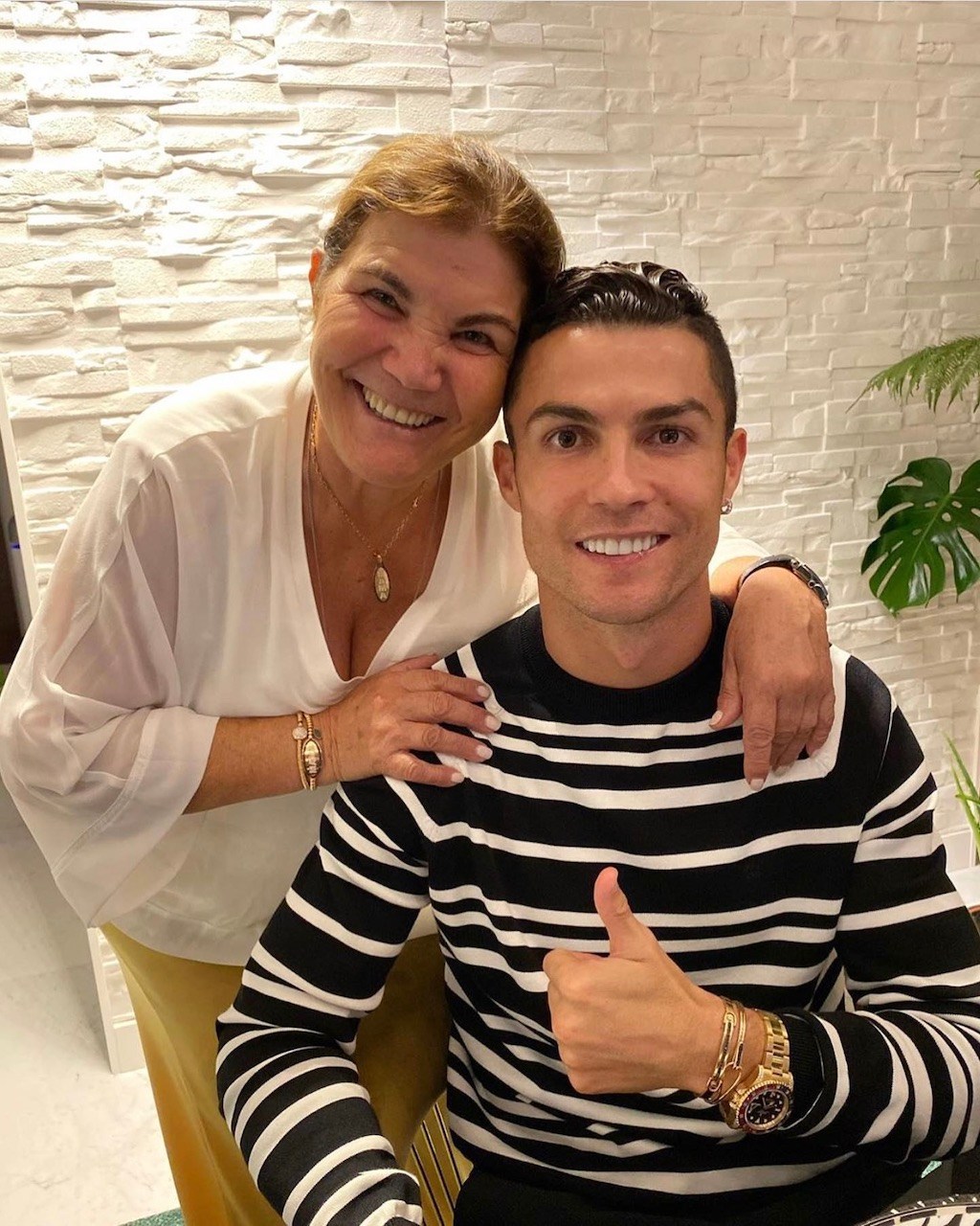 Cristiano Ronaldo poses with his Mother, and wears his Rolex GMT-Master II Ref. 16758SARU Watch.