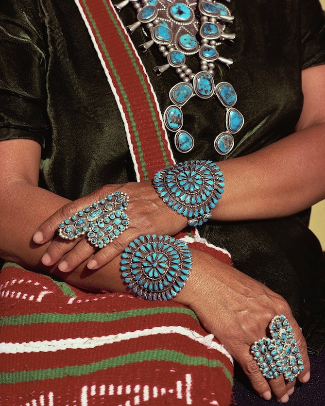 Navajo Woman Wearing Traditional Turquoise Jewelry