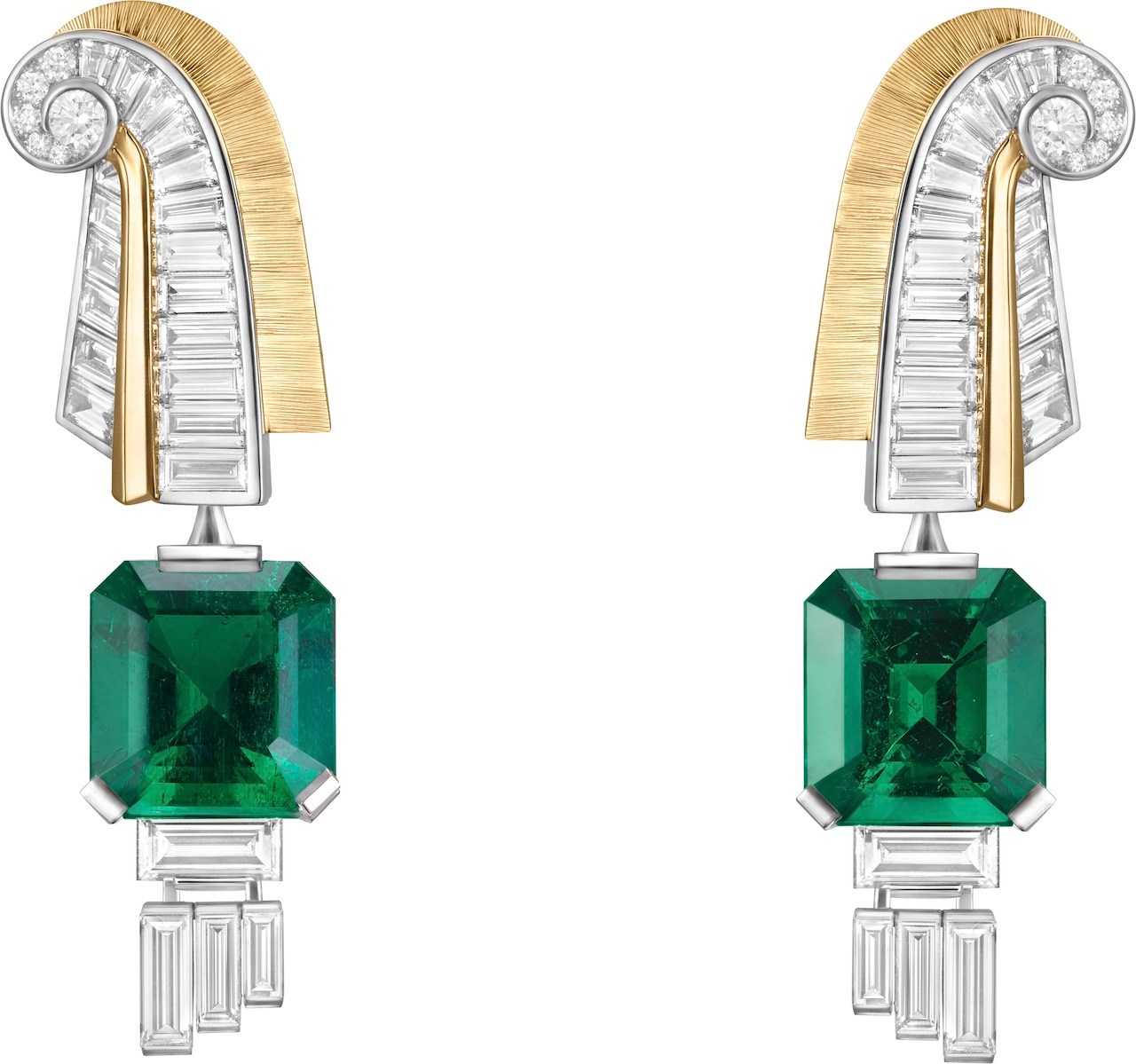 Van Cleef & Arpels Diamond and Emerald Earrings from the Fascinating Egypt Collection as seen during Paris Couture Week.