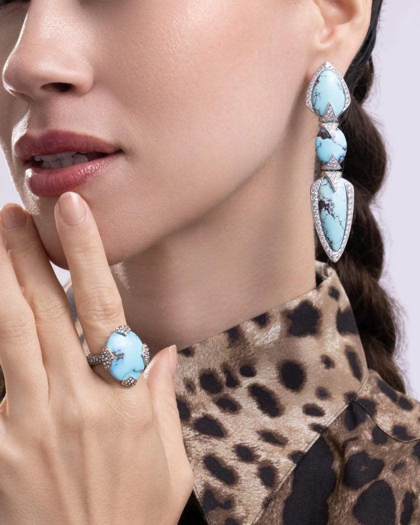 Turquoise Jewelry Arunashi Turquoise Diamond Three Layer Earrings, $45,000, marissacollections.com