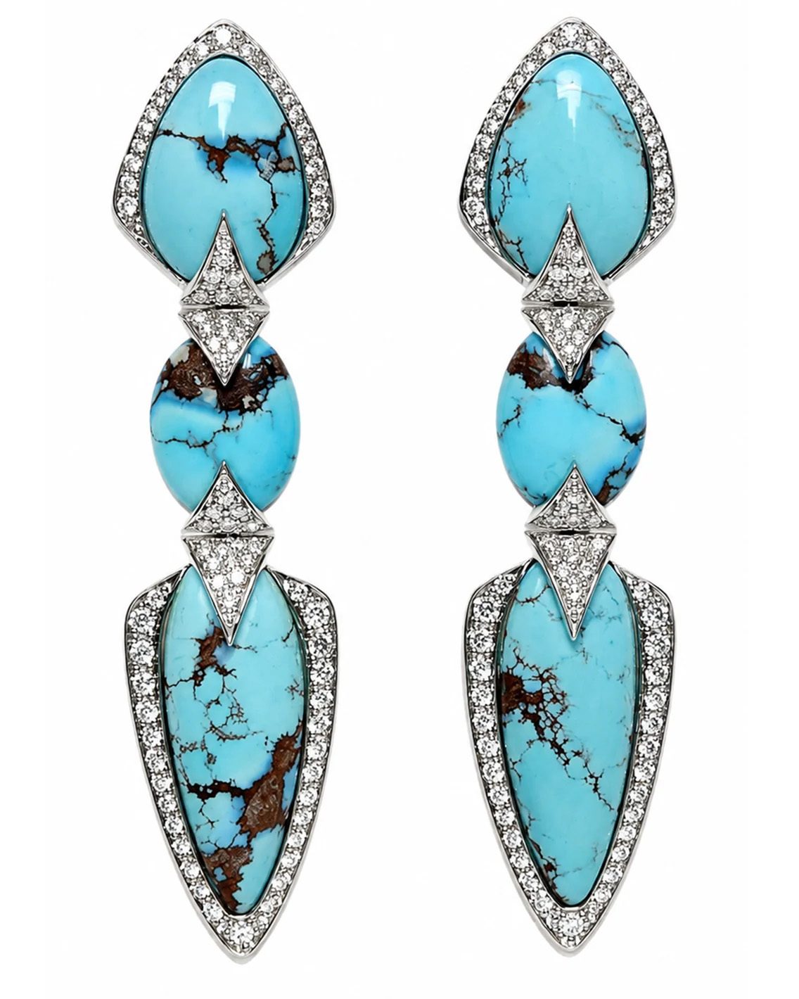 Turquoise Jewelry Arunashi Turquoise Diamond Three Layer Earrings