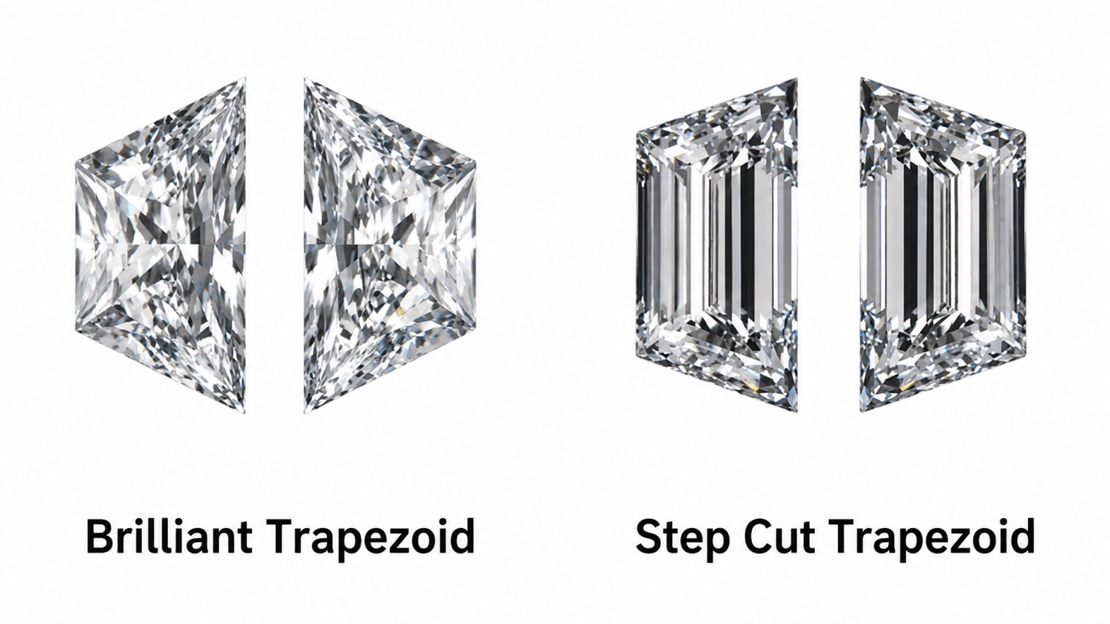 Brilliant-cut trapezoid diamond vs a Step-cut trapezoid diamond