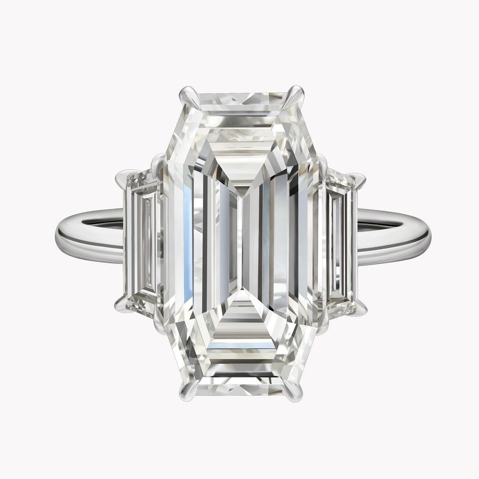 Trapezoid Diamond Cut Material Good Elongated Emerald Cut Engagement Ring with Trapezoid Side Stones, Price Upon Request, materialgood.com