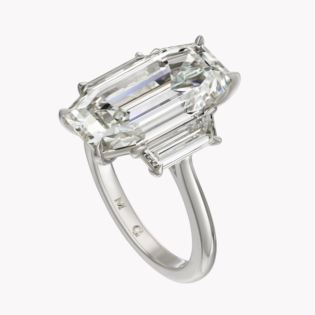 Trapezoid Diamond Cut Material Good Elongated Emerald Cut Engagement Ring with Trapezoid Side Stones, Price Upon Request, materialgood.com