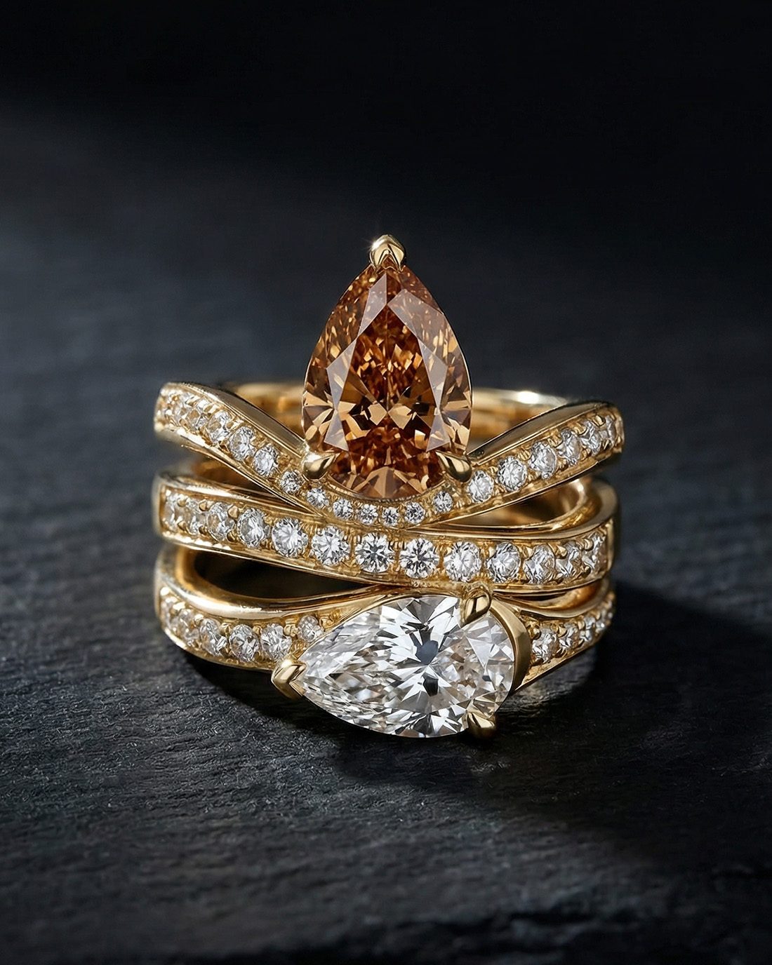 wavy ring with two diamonds