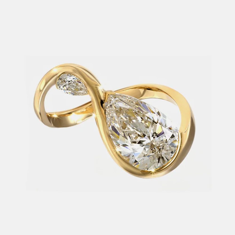 wavy ring with two diamonds