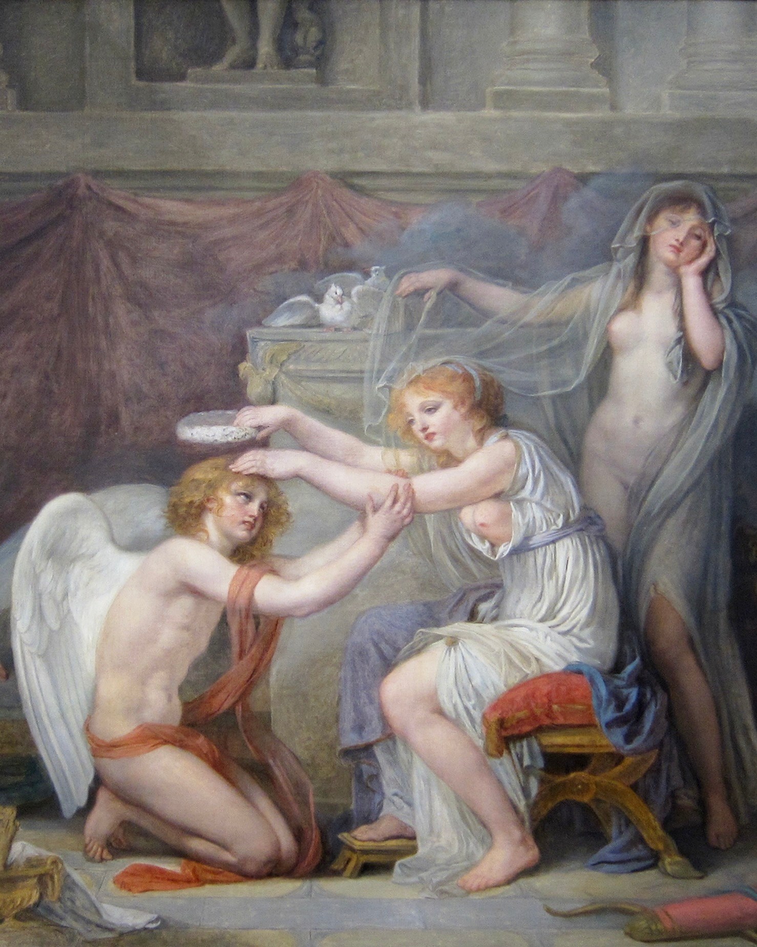 Convertible Tiara Cupid Crowned by Psyche Oil on canvas painting by Jean-Baptiste Greuze, 1785-1790.