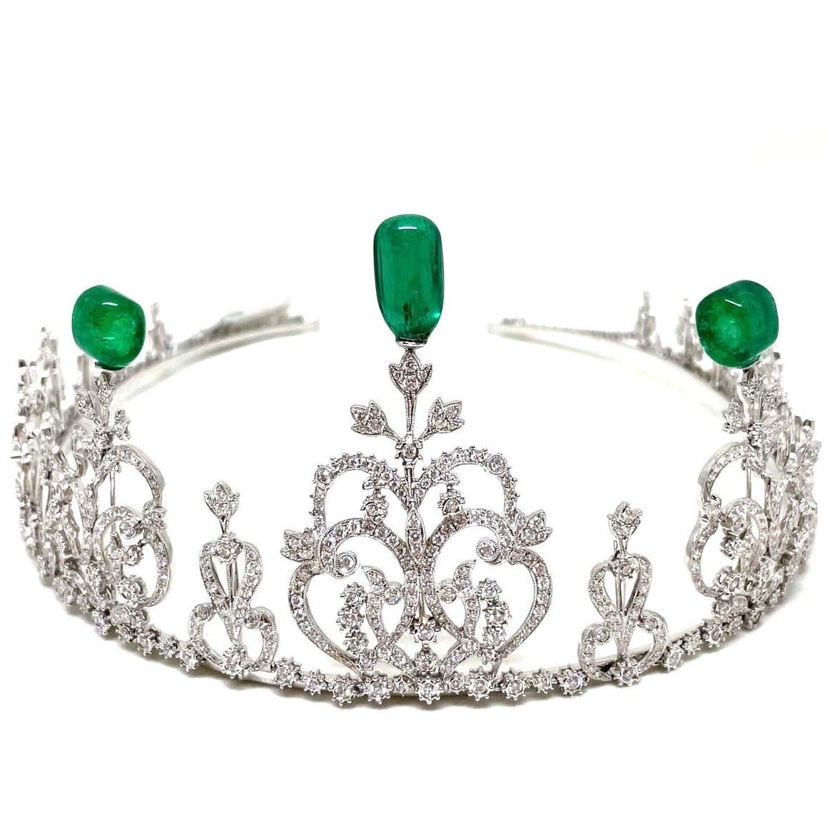Rare Himalayan Mountain Emerald and Diamond Convertible Tiara / Necklac